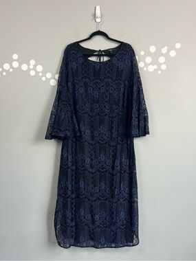 Ellos Navy Blue Lace Bell Sleeve Midi Dress Plus Size 20